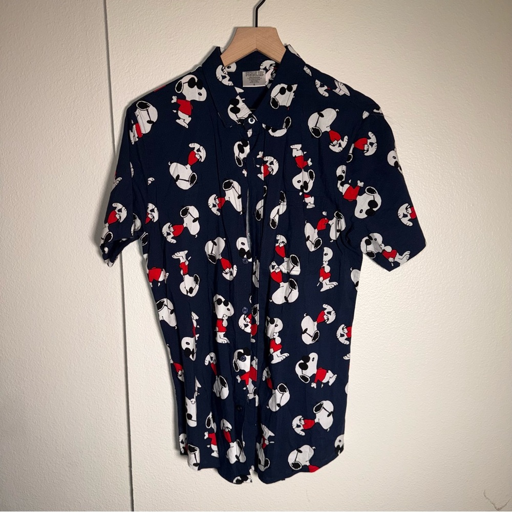 PEANUTS snoopy print lightweight fandom summer casual button up shirt S